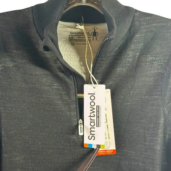 NWT SmartWool Intraknit Merino 200 1/4 Zip Base Layer Top Black/White Size Small - Picture 3 of 8